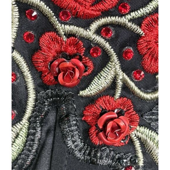 Gothic Lace Up Bustier Corset Heart Skulls 3D Roses Black Gold Red Witchy Voodoo - Picture 6 of 9